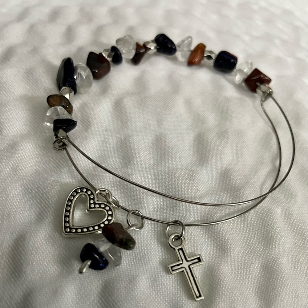 Red Tiger Eye, Clear Quartz and Blue Sand Stone Bracelet